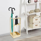 20 Inch Square Umbrella Stand, Metal Umbrella Rack Storage with shelf and Drip Tray, Entrance Umbrella Organizer for Storing Umbrellas, Hiking Poles, Canes (Golden)