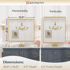 Keonjinn Brushed Gold Bathroom Mirror 42 x 36 Inch Metal Frame Rectangular Large Wall Mirror for Bathroom Sink Gold Vanity Mirror for Over Sink Aluminum Alloy Rectangle Mirror(Horizontal/Vertical)