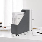 BLU MONACO | Set of 6 Foldable Grey Magazine File Holders with Gold Label Holders | Vertical File Organizer Boxes for Desk, Bookshelf & Home Office Storage