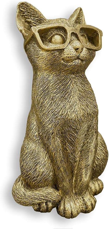 GUSFREUD Gold Animal Heads Sculptures Wall Art - Resin Faux Cat for Home Wall Decor, Cat Wall Hanging Decoration for Living Room, Bedroom & Kitchen, Unique Gift Idea