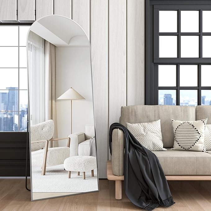 Full Length Mirror 56"x16" Arch Floor Mirror with Stand Arched Mirrors Full Body Mirror Silver Standing Hanging or Leaning Against Wall for Bedroom Entry