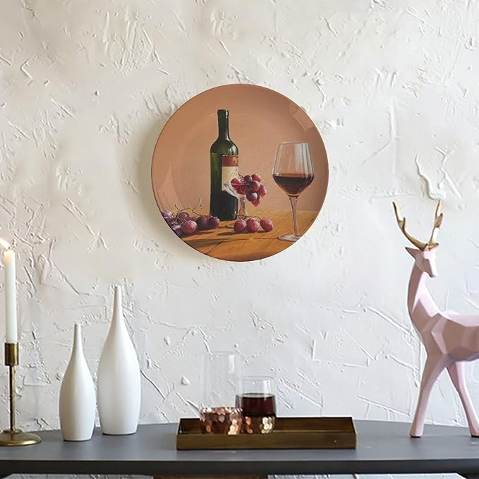 Decorative Plate Stand, 10 Inch, Goblet Wine Bottle Transparent Round Display Plate, Table Top Plate Decor with Stand, for Display Living Room Kitchen Closet Table Decor