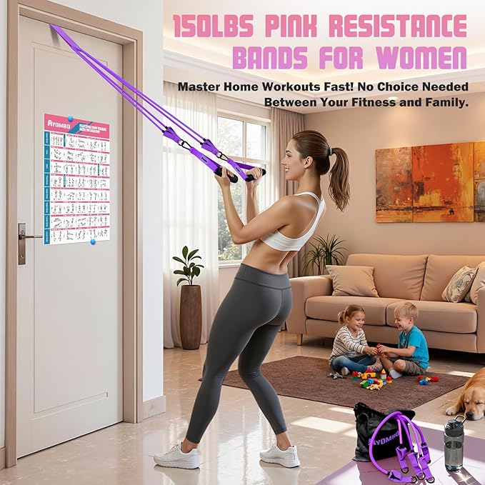 Resistance Bands with Handles for Women, Exercise Bands Set for Physical Therapy Yoga Pilates, 5 Level Workout Bands for Working Out with Door Anchor, Home Gym Fitness Equipment