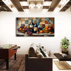 Geometric Kitchen Wall Art Abstract Wine Canvas Prints Red Wine Glass and Fruit Pictures Rustic Farmhouse Still Life Painting Wine Bar Decor for Dining Room Restaurant Home Decorations 29.53x57.87"