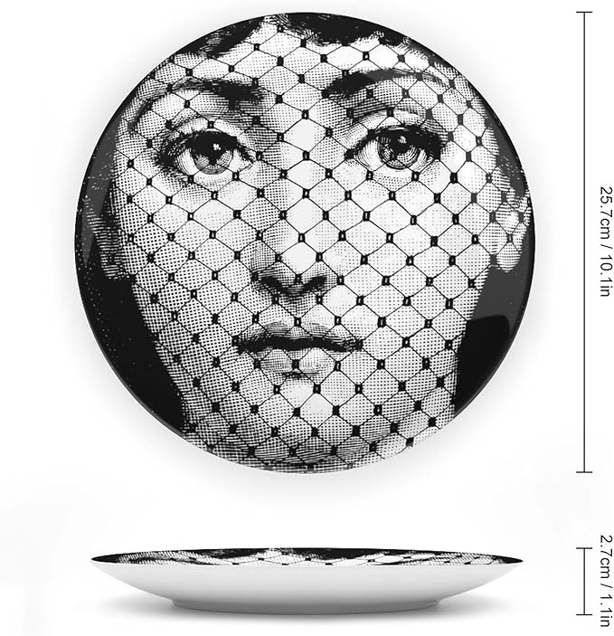 Lina Cavalieri Plate, Wall Decorative Plate, Mysterious Face Plate Wall Hanging Decoration,Including Bracket and Special Spring Hook, 10inch, Style9