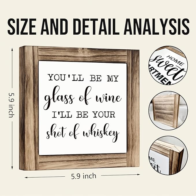 Rustic Decor Signs, Farmhouse Desk Signs, Wedding Decoration, Sweet Home Decor, Bedroom Decors, Valentines Day Decoration Gift, You'll Be My Glass Of Wine Sign, 5.9×5.9 inches