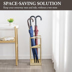 Umbrella Stand,Umbrella Holder for Entryway,20 Inch Tall Modern Brass Tone Metal Geometric Freestanding Entryway Umbrella Rack or Cane Holder with Shelf for Small Umbrellas and Bottom Drip Tray