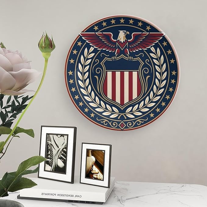 250th Anniversary Decorative Plates 8 Inch Eagle Patriotic Decorations Commemorative Plates with Stand Independence Day 4th of July Veterans Day