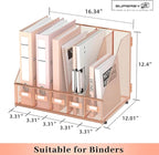 SUPEASY Desk Organizers Metal Desk Magazine File Holder with 5 Vertical Compartments Rack File Organizer for Office Desktop, Home Workspace, Rose Gold, Plus
