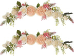 Lvydec 2 Pack Artificial Peony Flower Swag, 25 Inch Decorative Swag with Champagne Peony White Rose and Green Leaves for Wedding Arch Front Door Wall Decor