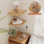 JJL Corner Shelf Wall Mounted, 12 Inches 2-Tier Floating Corner Shelf, Hexagon Rustic Wood Decor with Fence, Natural Wood Grain Storage for Apartment Bedroom Kitchen Bathroom