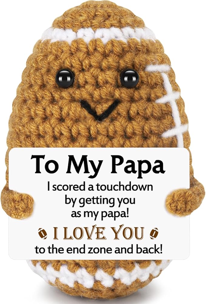 Belatelove Papa Gifts from Son Daughter Wife, Positive Handmade Crochet Dad Father's Day Birthday Gifts, Funny Cute Small Gift for Dads, I Love You Papa Gift Idea, Unique Football Doll for Bonus Dad