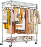 Simple Trending Rolling Clothes Rack, Clothing Rack, Garment Racks for Hanging Clothes, Freestanding Portable Closet Organizer, Heavy Duty, Max Load 450LBS, Chrome