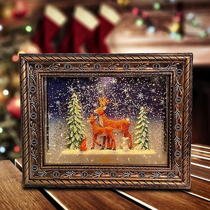 San Francisco Music Box Musical Lighted Reindeer in The Woods Frame