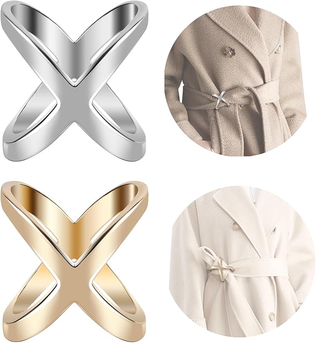 SYWDUDUCLT Scarf Ring for Women's Shawl, Silk Neckerchief, Tshirt, Gold/Sivler, S/M/L, 2 Pcs
