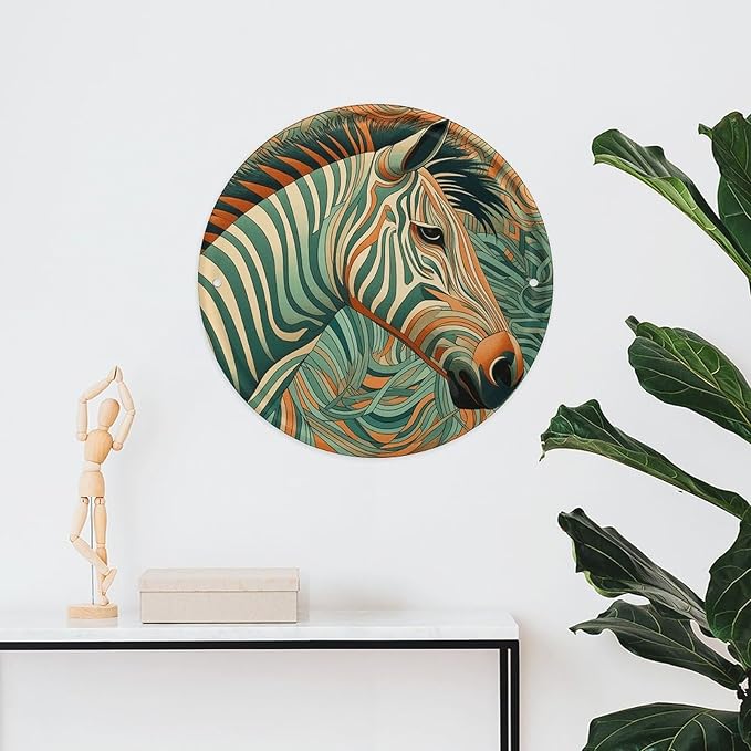 Wall Picture Green Decorative Pattern Printed Circular Iron Hanging Picture Wall Art Decor Home for Bedroom Living Room Bathroom Decor Iron Painting 11.8X11.8 in