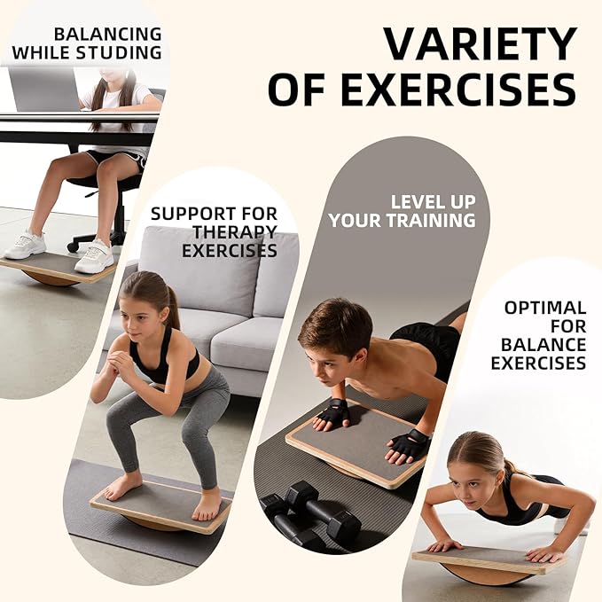 Juoe Balance Board Wobble Board for Adults and Kids - Anti-Slip 350LBS Balance Board for Physical Therapy,Balance Training,Posture Correction,Standing Desk Core Strength Wooden Balance Rocker Board