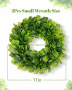 DDHS 11 Inch Small Boxwood Wreath for Front Doors, 2 Packs Artificial Mini Green Wreath Weatherproof, Spring Summer Indoor Outdoor Wreaths for Wall Window Table Wedding Home Decor Party Farmhouse