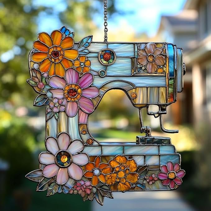 Sewing Acrylic Suncatcher, Boho Suncatchers for Window Hanging Ornament, Stained Glass Effect Indoor Outdoor Garden Decor for Sewing Lover, Gifts for Mother's Day, Mom, Grandma, Wife, Women