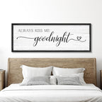 Always Kiss Me Goodnight Wall Sign Above Bed 41.3''×15'' Large Farmhouse Wall Decor for Bedroom Couples Room Decor Framed Wood Wall Art Rustic Master Bedroom Wall Decoration (black frame)