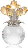 Arikyrist Crystal Gold Rose Bouquet Figurine with Round Vase, Glass Rose Flower Romantic Gifts for Women Mom on Christmas, Collectible Decoration Table Centerpiece for Home