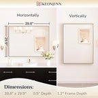 Keonjinn Brushed Nickel Bathroom Mirror 40 x 30 in Rectangle Frame Mirror for Over Sink, Rectangular Metal Framed Vanity Mirror Square Corner Aluminum Alloy Modern Silver Mirror(Horizontal/Vertical)