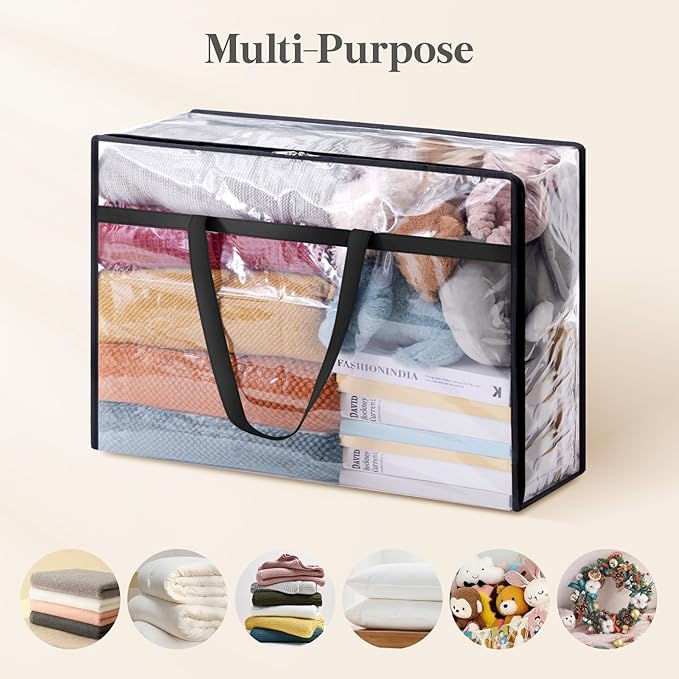 Lifewit 8 Pack Clear Clothes Storage Bags, 75L Plastic Blanket Storage Bag, Vinyl Foldable Moving Bags with Zipper, Closet Organizers and Storage Containers for Bedding, Duvet, Comforter