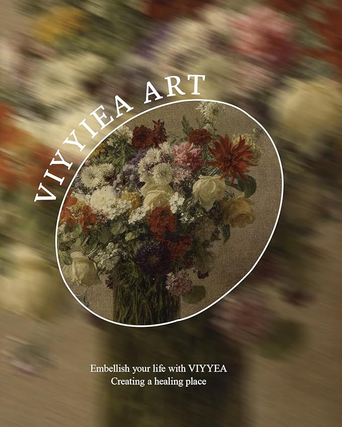 VIYYIEA Vintage Gold Framed Wall Art for Living Room, Flowers Canvas Prints Home Decor, Oil Painting Picture, Bedroom Wall Decor Gifts for Friends or Family -【A bottle of flowers】-(16L x 12W)