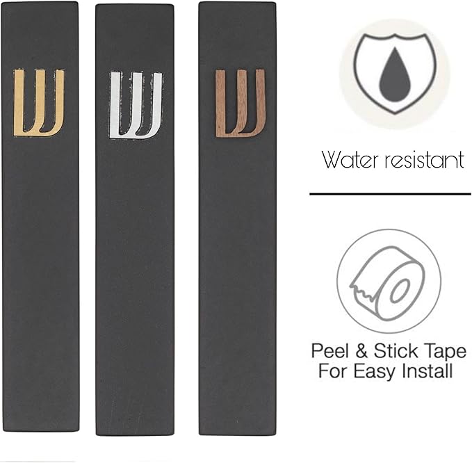 A&S Mezuzot Modern Concrete Mezuzah Case with Scroll, Easy Peel and Stick Mezuza (Black+ Wood Shin, 6 Inches)