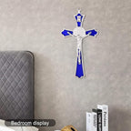VINETEN Blue Enamel Crucifix Wall Cross -Saint Benedict Metal Wall Art-Cross Give Blessing and The Spiritual Sacred -Crucifix Gift for Grandma, boys Baptism Gift