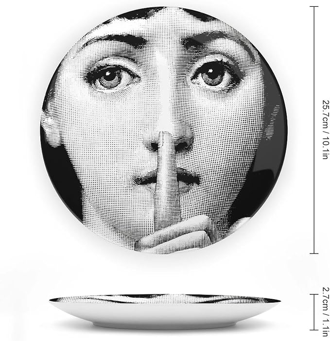 10" Italian-Style Decorative Plate – Modern Face Art Design, Handcrafted Ceramic Platter for Tabletop, Shelf, or Wall Display (Shhh)