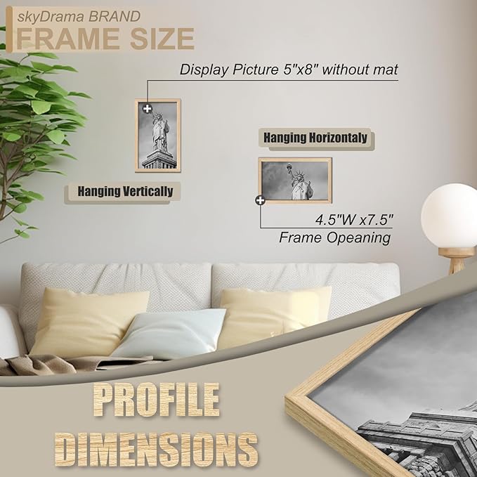 Natural Solid Wood 5x8 Picture Frame, Display 5 x 8 Inch Picture Poster Photo, Vertical & Horizontal Wall Hanging - 2 Pack/Natural/5"x8"