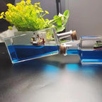 Unsinkable Boat One Thousand Pirate Ship Piece Model Sunny Ornaments in a Bottle Box Acrylic Cruise Ship Fluid Drift Paperweight Desk for Decoration Boys Girls Gifts (Blue-b)