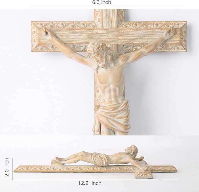 BC Catholic Crucifix Wall Cross, 12" H Jesus Christ Home Decor for Easter, Religious Devout Gift, Wood Carve Looking, Hand Painted by Buildclassic