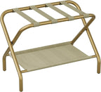 Luggage Rack for Guest Room, Folding Suitcase Stand with Shoe Shelf, Easy Assembly, Portable, Hold up to 110 lb, Gold, 1 Pack