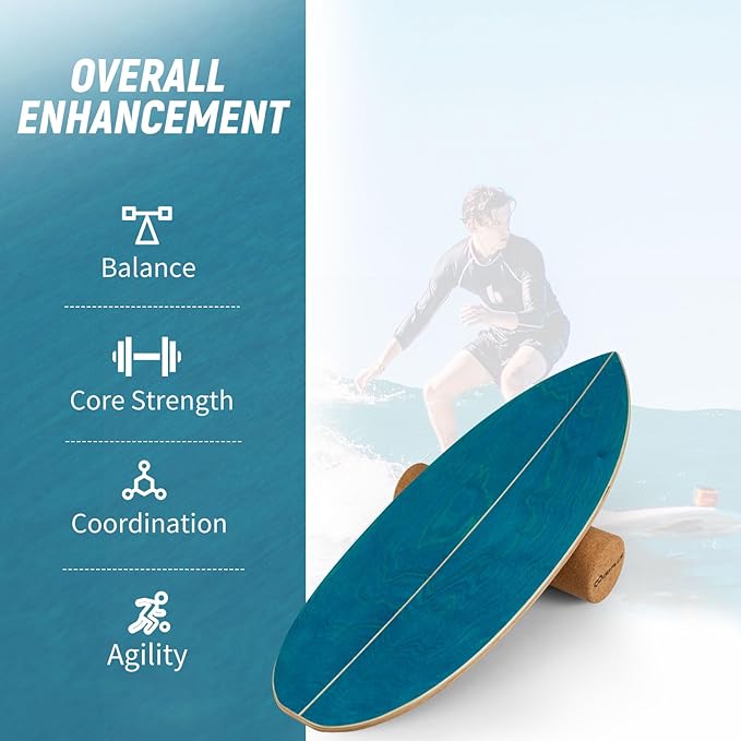 Goplus Balance Board Trainer for Adults, Wooden Balancing Board with Cork Roller and Storage Rack to Exercise and Build Core Strength, Wobble Board for Skateboard, Snowboard