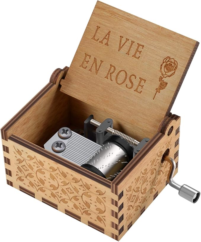 Wood La Vie En Rose Music Boxes,Carved Hand Crank Musical Box Wooden Classic Handmade Engraved Valentines Birthday Gift for Kids Boys Girls Friends (Wood-La Vie En Rose)