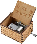 Wood La Vie En Rose Music Boxes,Carved Hand Crank Musical Box Wooden Classic Handmade Engraved Valentines Birthday Gift for Kids Boys Girls Friends (Wood-La Vie En Rose)