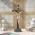 Magicsculp 10.8" H Jesus Crucifix Statue - Resin Standing Wall Cross Decoration, Praying Religious Figurine Jesus Christ Catholic Display, Hanging or Tabletop with Stand for Home Decor