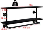Black Clothes Rack 48in, 2-Tier Wall Mounted Garment Rack with Real Wood Shelf, Heavy Duty Hanging Clothes Rack, Multi-Purpose Hanging Rod, Space-Saving Closet Storage