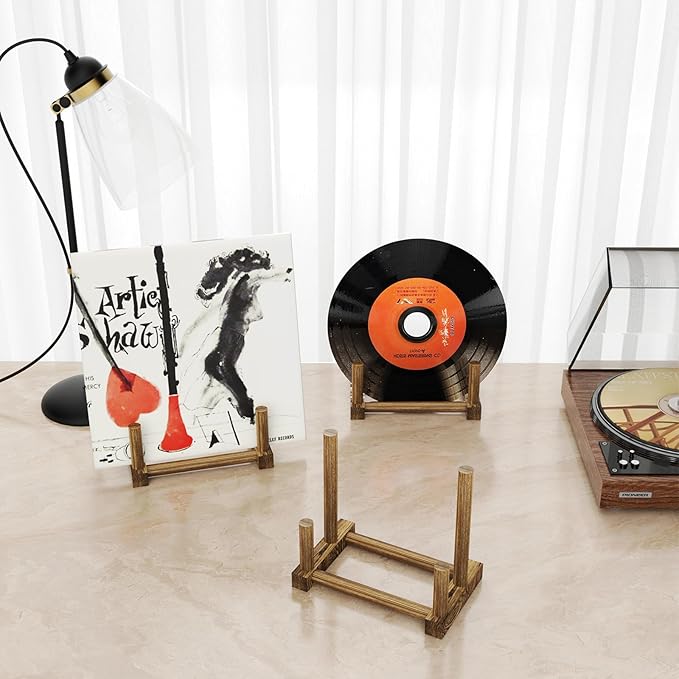 NiHome 6" Multi-Purpose Wooden Display Stands for Plates, Photos, Books, Vinyl Records, Tablets, Small Art Pieces, Retro Style Stable Solid Holder for Home Decor, Retail Displays, Art Showcases (3PCS)