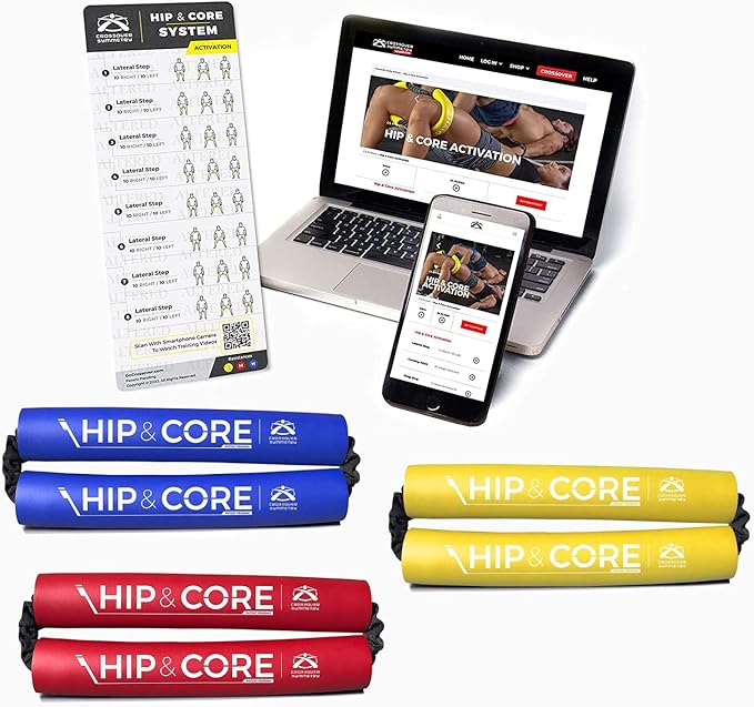 Crossover Symmetry Hip & Core System - Loop Resistance Home Workout Bands to Stretch and Strengthen Legs, Butt, HIPS, Thighs and Glutes, Includes Online Exercise & Training Guide