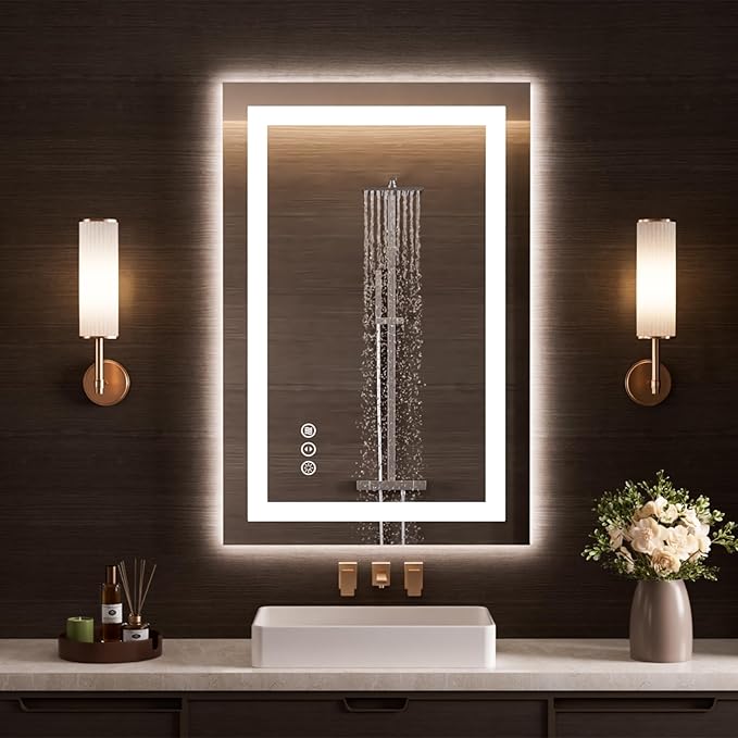 LOAAO 20"x34" LED Bathroom Mirror with Lights, Anti-Fog, Dimmable, Backlit + Front Lit, Lighted Bathroom Vanity Mirror for Wall, Memory Function