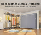 VIPEK V5LC Garment Rack Heavy Duty Covered Clothes Rack with Dimmable LED Lights, 3000K Warm White, Portable Closet Wardrobe Freestanding Clothing Rack for Hanging Clothes, Black Rack with Grey Cover