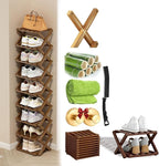 Foldable Shoe Rack, 2-9 Tier No-Tool Assembly Bamboo Organizer with Anti-Wobble X-Design for Small Spaces, Sturdy Vertical Storage Shelf for Entryway, Closet, Apartment & Dorm (Brown,2 Layers)
