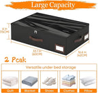 OIAHOMY 2 Pack Under Bed Storage, 6 Inch High Under Bed Storage Containers with Adjustable Dividers, Dual Zippers, &Clear Lid, 38L Under Bed Drawers For Clothes, Blankets, Clothing, & Shoes, Black