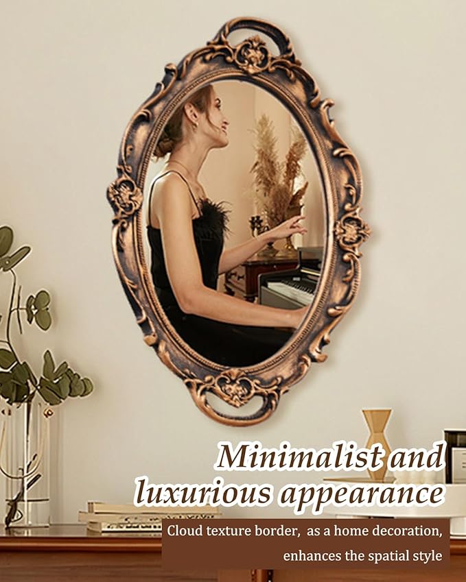 XPXKJ Vintage Gold Mirror Tray Vanity Tray for Dresser Perfume Storage Decorative Mirrored Glass Tray Coquette Room Decor, Bedroom, Bathroom Oval Antique Serving Makeup Organizer