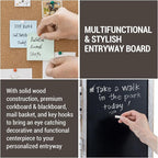 MyGift 3 Panel Wall Mounted Entryway Bulletin Board Combo Set with Shabby White Washed Solid Wood Frame, Chalkboard, Cork Board, Black Metal Mail Basket, and Hanging Rail