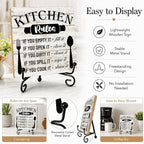 Rustic Wood Plaque with Stand - Kitchen Decor - Kitchen Rules Wood Sign - Idea Wooden Decor for Home Living Room Dining Room Shelf Table Decoration (31)