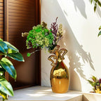 Golden Ceramic Small Necked Vase, A Novel and Cute Unique Shaped Vases, 7-Inch Modern Home Decoration Vase, Can Be Used As A Golden Home Decoration for Dining Tables, Bookcases and Desks